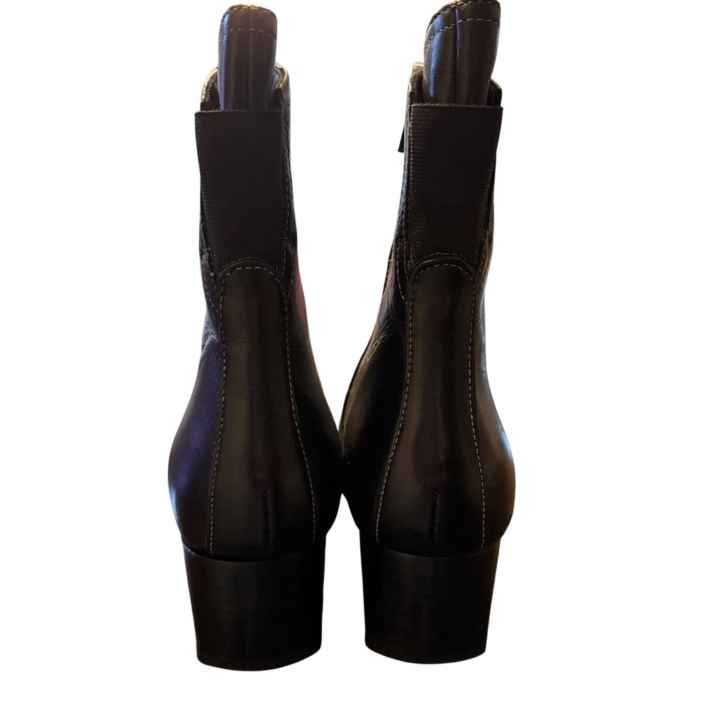 COSMO‎ Paris Black Leather Square Toe Block Heel Ankle Boots Womens Size 36